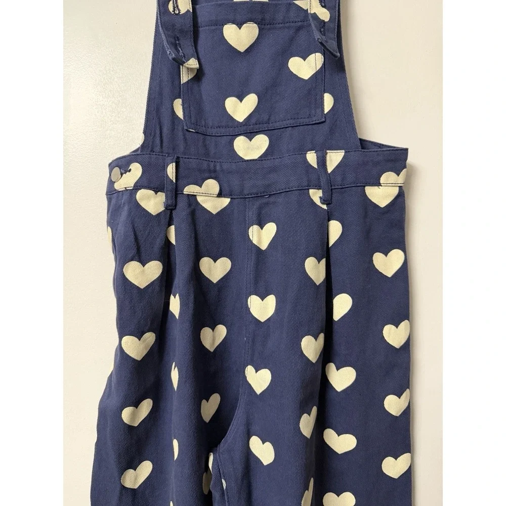 Cider x Polly Pocket Heart Print Wide Leg Overalls Cottagecore Jumpsuit - Picture 5 of 7